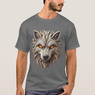 Wooden Wolf Art Carving with Geometric Patterns T-Shirt