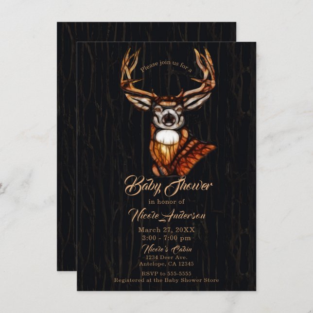 Wooden Wood Deer Rustic Country Baby Shower Invitation (Front/Back)