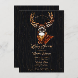Wooden Wood Deer Rustic Country Baby Shower Invitation