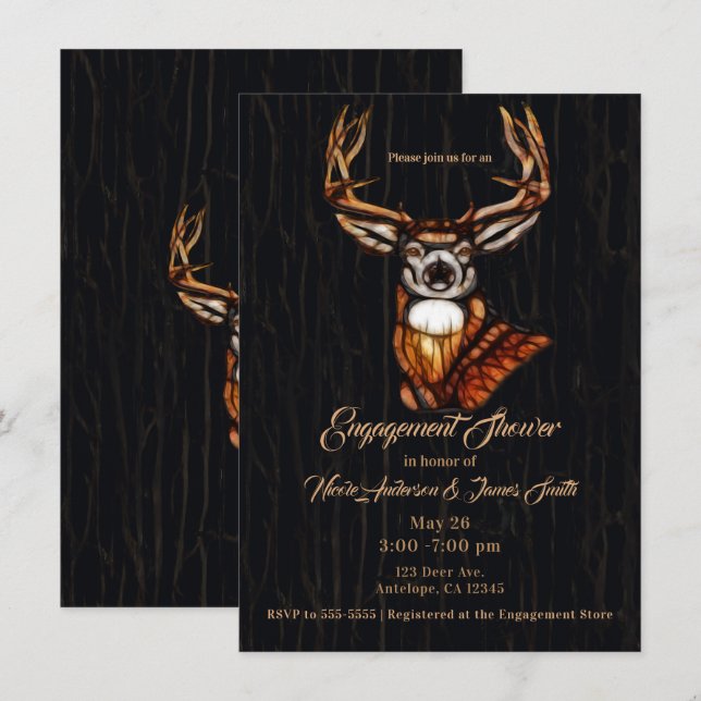 Wooden Wood Deer Rustic Country Engagement Shower Invitation (Front/Back)