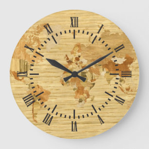 Wooden World Map 2 Large Clock