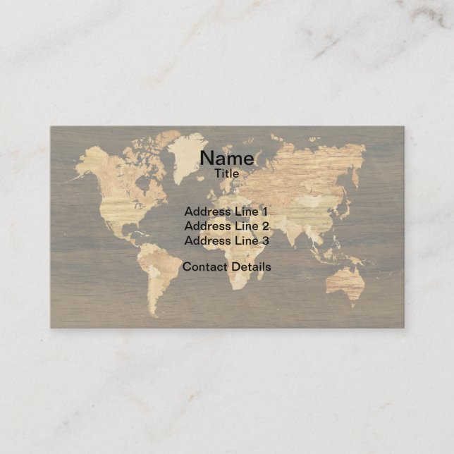 Wooden World Map Business Card (Front)