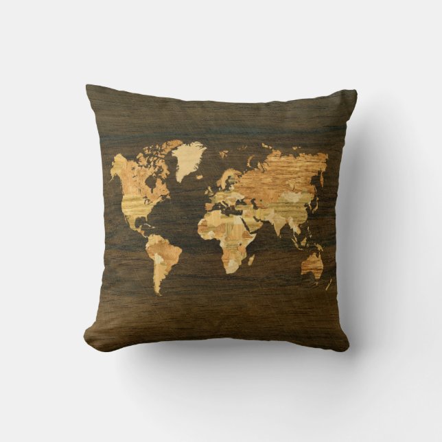 Wooden World Map Cushion (Front)