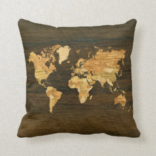 Wooden World Map Cushion