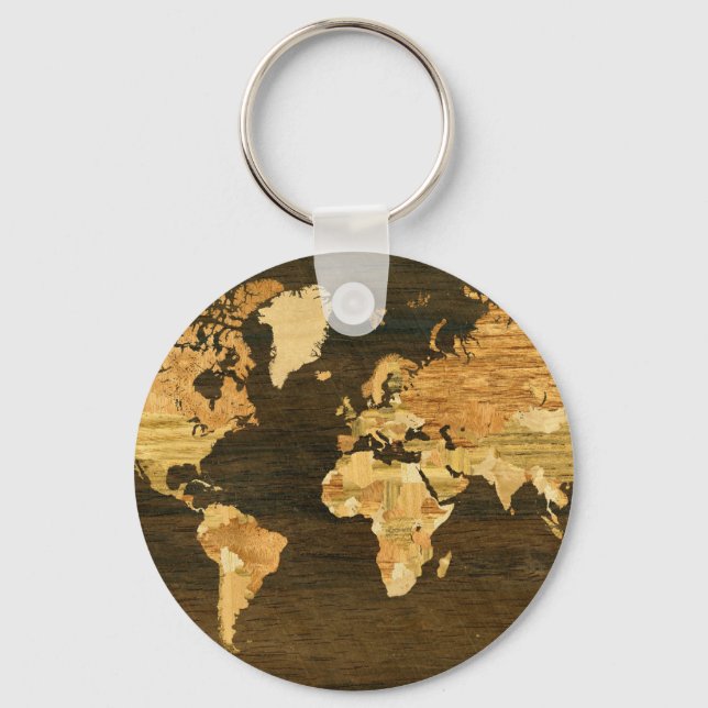 Wooden World Map Key Ring (Front)
