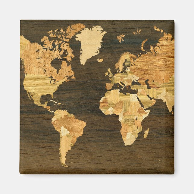 Wooden World Map Magnet (Front)