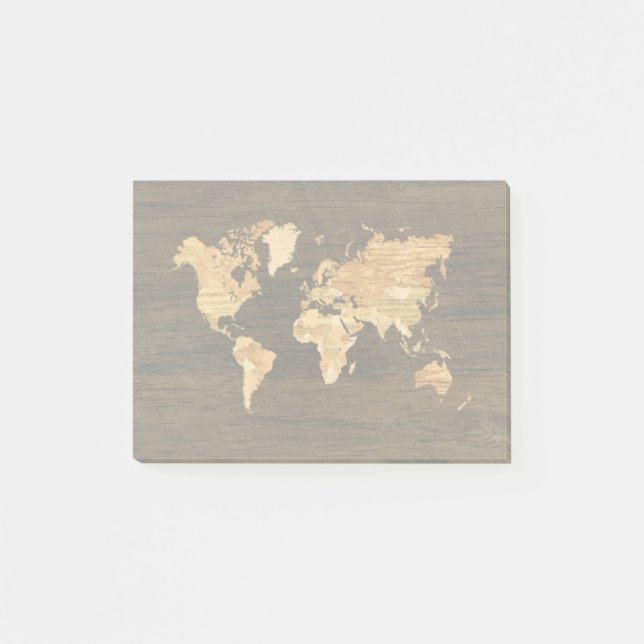 Wooden World Map Post-it Notes (Front)