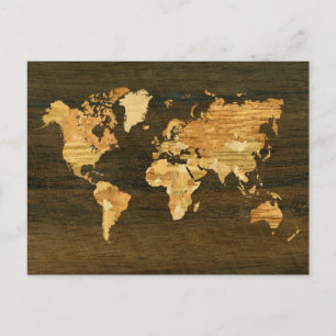 Wooden World Map Postcard