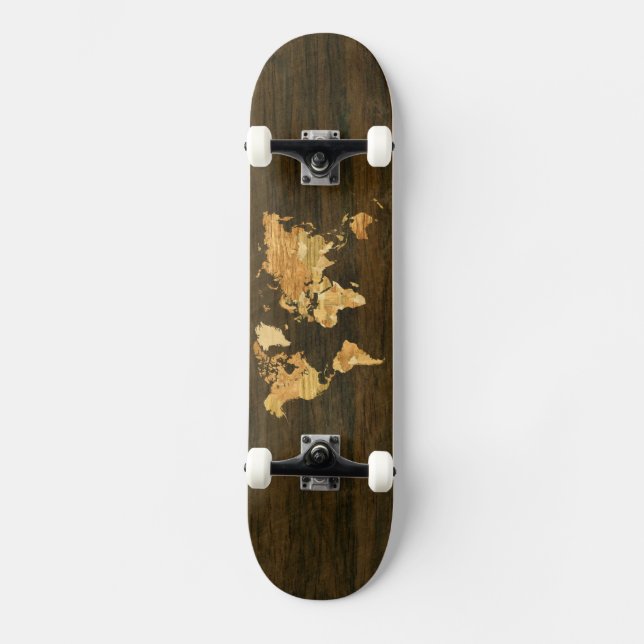 Wooden World Map Skateboard (Front)