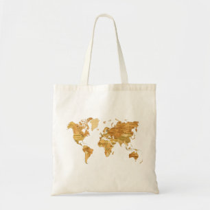 Wooden World Map Tote Bag