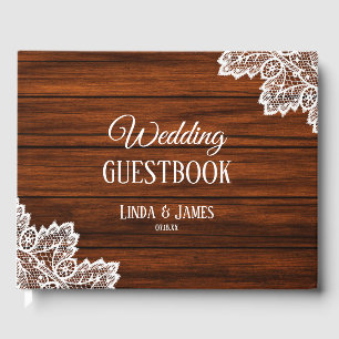 Woodgrain and Lace Wedding Guestbook
