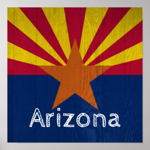 Woodgrain Arizona Starburst Flag Poster