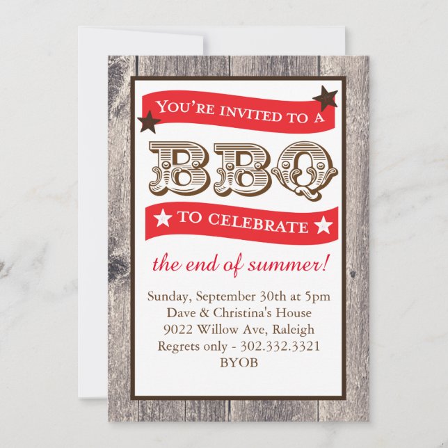 Woodgrain Backyard BBQ Invitation (Front)