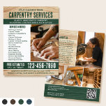 Woodgrain Carpenter Construction Handyman Green Flyer<br><div class="desc">Attract more customers to your business with this stylish marketing flyer. A perfect choice if you're looking for a rustic, natural or handcrafted vibe. Featuring a woodgrain texture and rustic bold lettering, with five photos to showcase your work. Personalise the template with your name, headline, description, list of services, a...</div>