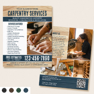 Woodgrain Carpenter Handyman Rustic Blue Flyer