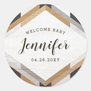 Woodgrain Collage Neutral Baby Shower Sticker