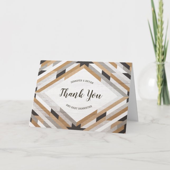 Woodgrain Collage Neutral Baby Shower Thank You Card (Front)