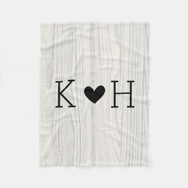 Woodgrain Couple's Initials Personalised Wedding Fleece Blanket (Front)