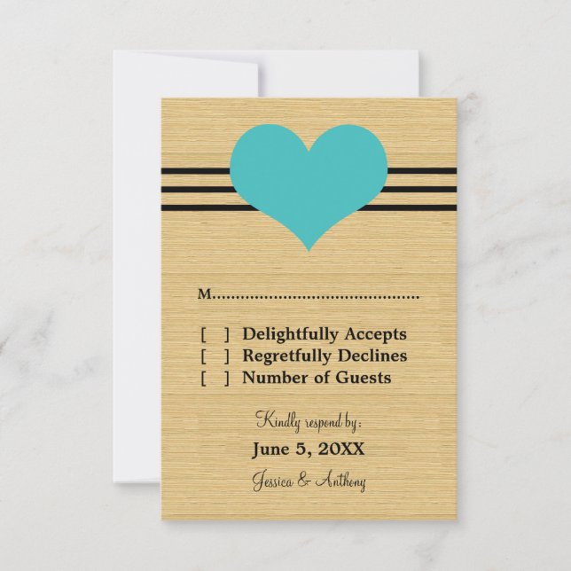 Woodgrain Mod Heart Response Card, Aqua (Front)