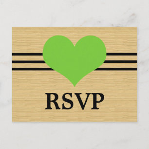 Woodgrain Mod Heart RSVP Postcard, Green Invitation Postcard