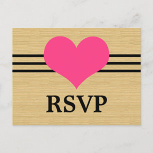 Woodgrain Mod Heart RSVP Postcard, Pink Invitation Postcard