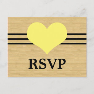 Woodgrain Mod Heart RSVP Postcard, Yellow Invitation Postcard