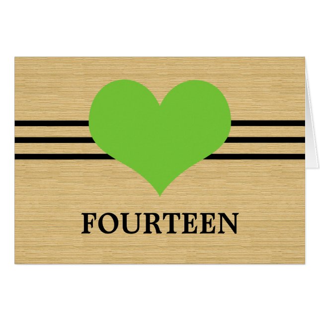 Woodgrain Mod Heart Table Number Card, Green (Front Horizontal)
