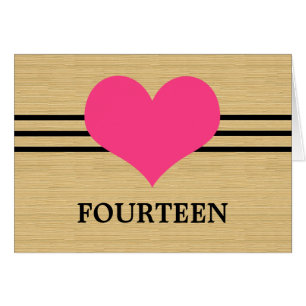 Woodgrain Mod Heart Table Number Card, Pink