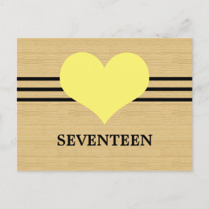 Woodgrain Mod Heart Table Number Postcard, Yellow Postcard