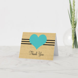 Woodgrain Mod Heart Thank You Card, Aqua Card