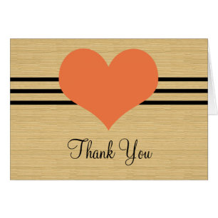 Woodgrain Mod Heart Thank You Card, Orange