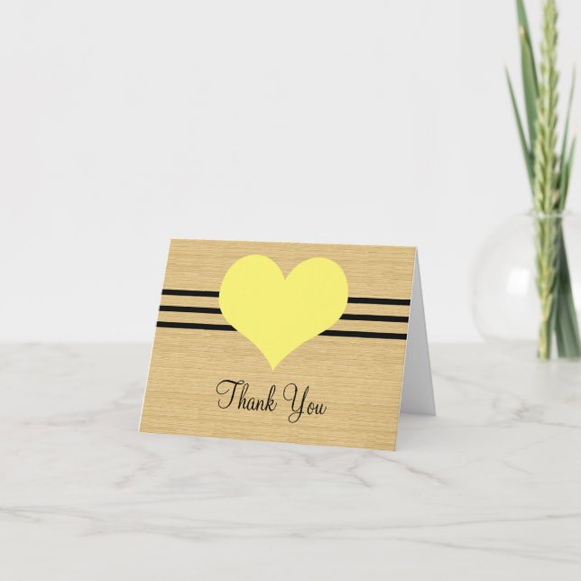 Woodgrain Mod Heart Thank You Card, Yellow Card (Front)