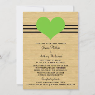 Woodgrain Mod Heart Wedding Invite, Green Invitation