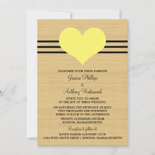 Woodgrain Mod Heart Wedding Invite, Yellow Invitation