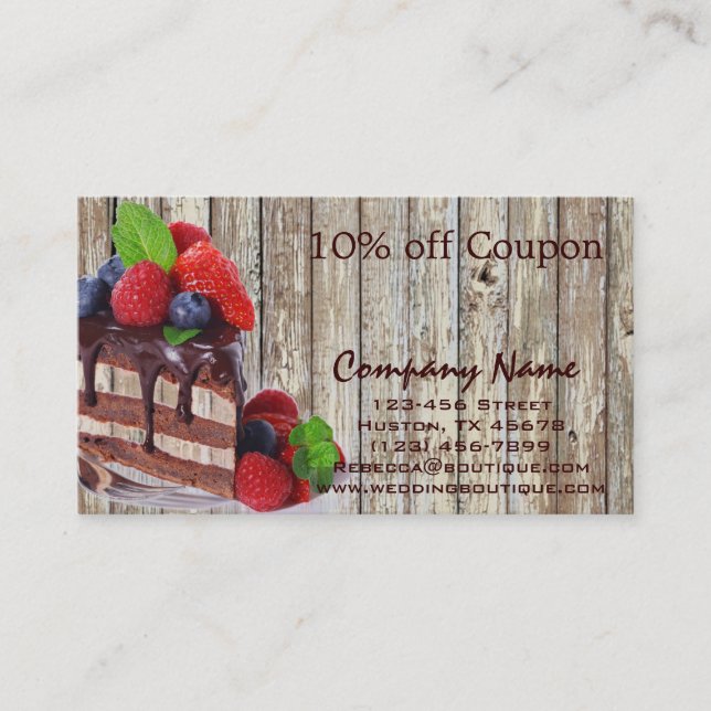 woodgrain rustic dessert chocolate cake bakery discount card (Front)