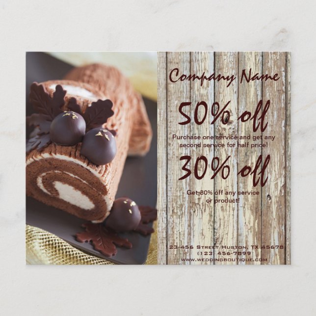 woodgrain rustic dessert chocolate cake bakery flyer (Front)