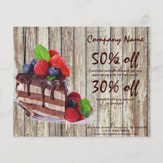 woodgrain rustic dessert chocolate cake bakery flyer (Front)