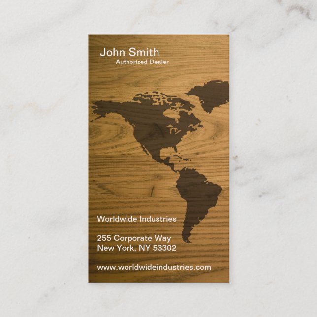 Woodgrain Textured World Map Business Card (Front)