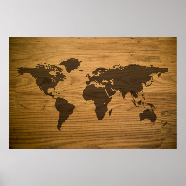 Woodgrain Textured World Map Poster (Front)