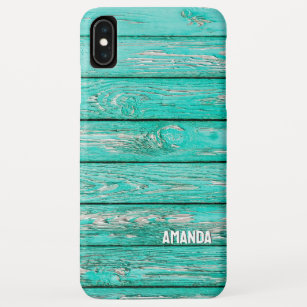 Woodgrain Turquoise Wooden Planks Custom Name Case-Mate iPhone Case