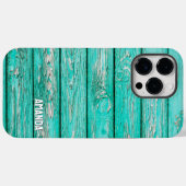 Woodgrain Turquoise Wooden Planks Custom Name Case-Mate iPhone Case (Back (Horizontal))