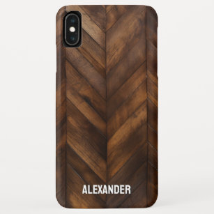 Woodgrain Varnished Wood Herringbone Custom Name Case-Mate iPhone Case