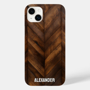 Woodgrain Varnished Wood Herringbone Custom Name Case-Mate iPhone 14 Plus Case