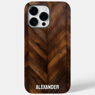 Woodgrain Varnished Wood Herringbone Custom Name Case-Mate iPhone 14 Pro Max Case