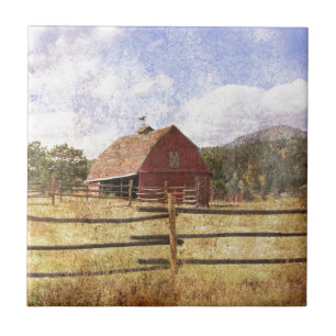 Woodgrain Western Country Farm Primitive Red Barn Tile