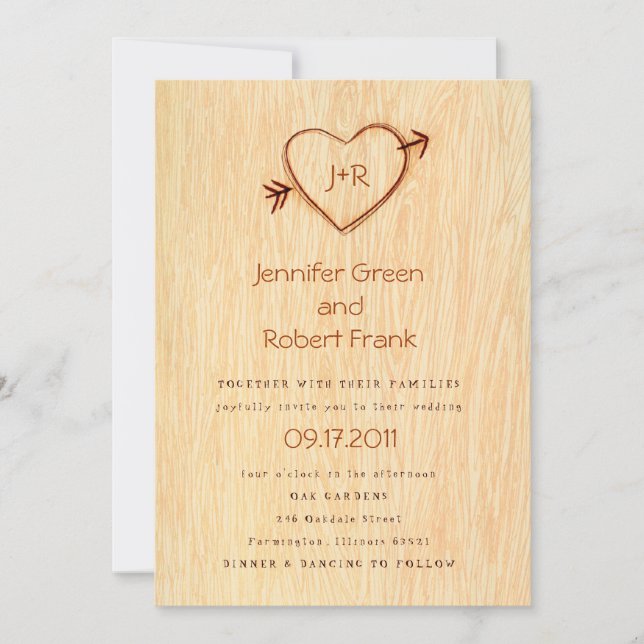 Woodgrain with Heart Wedding Invitation (Front)