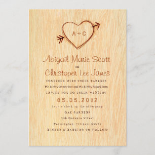 Woodgrain with Heart Wedding Invitation
