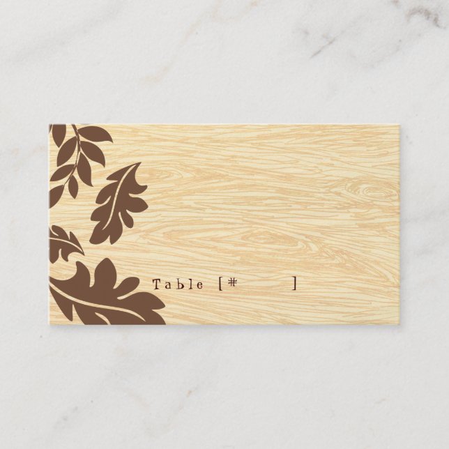 Woodgrain with Leaves Escort Card (Front)
