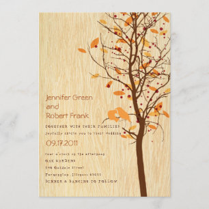Woodgrain with Love Birds in Tree - Autumn Invitation