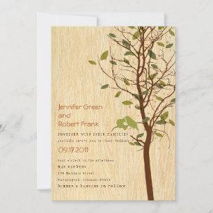 Woodgrain with Love Birds in Tree Invitation